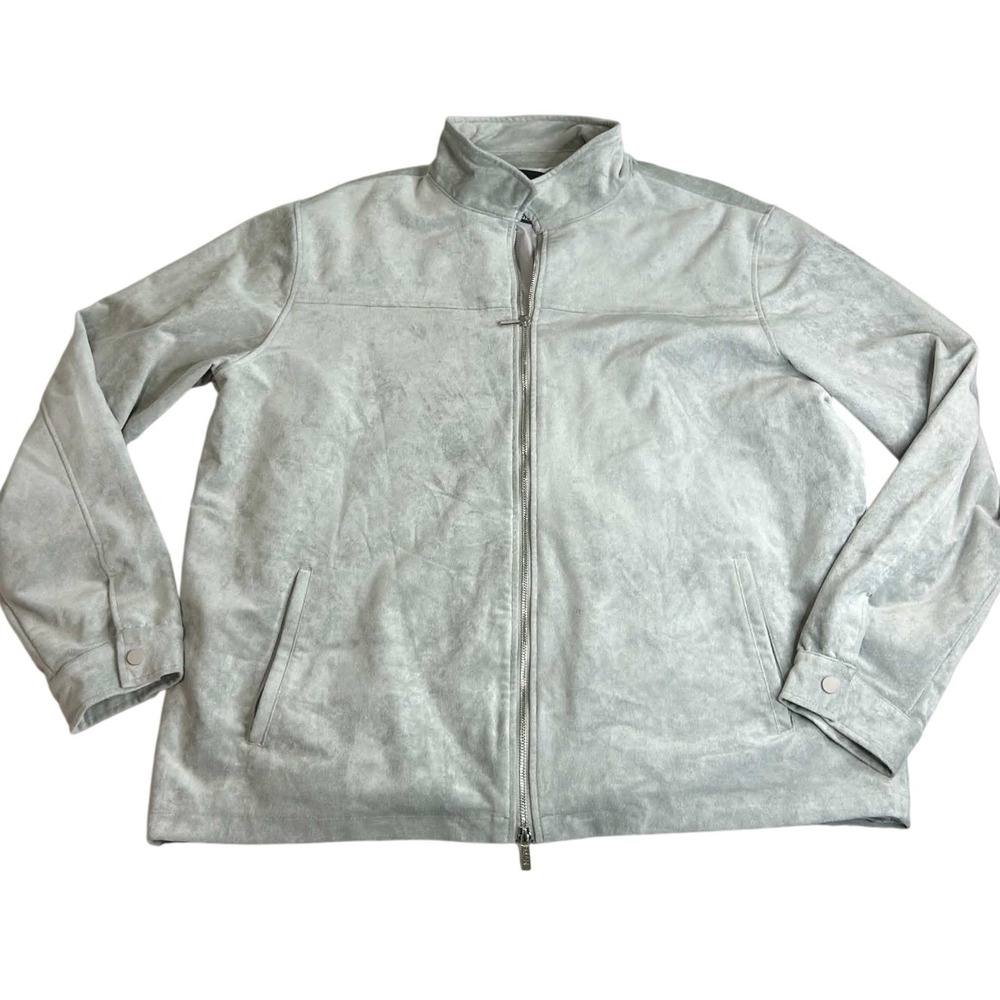 BoohooMAN Mens 3XL Light Grey Faux Suede Full Zip Harrington Jacket